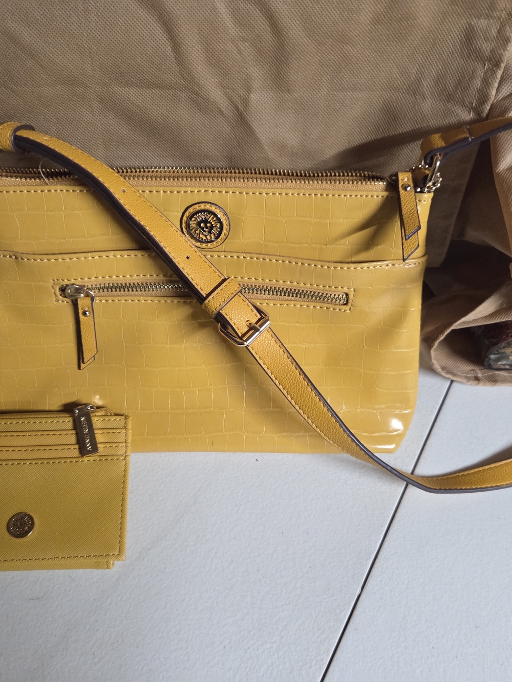 Anne Klein Yellow Crossbody Shoulder Bag with Card Wallet
